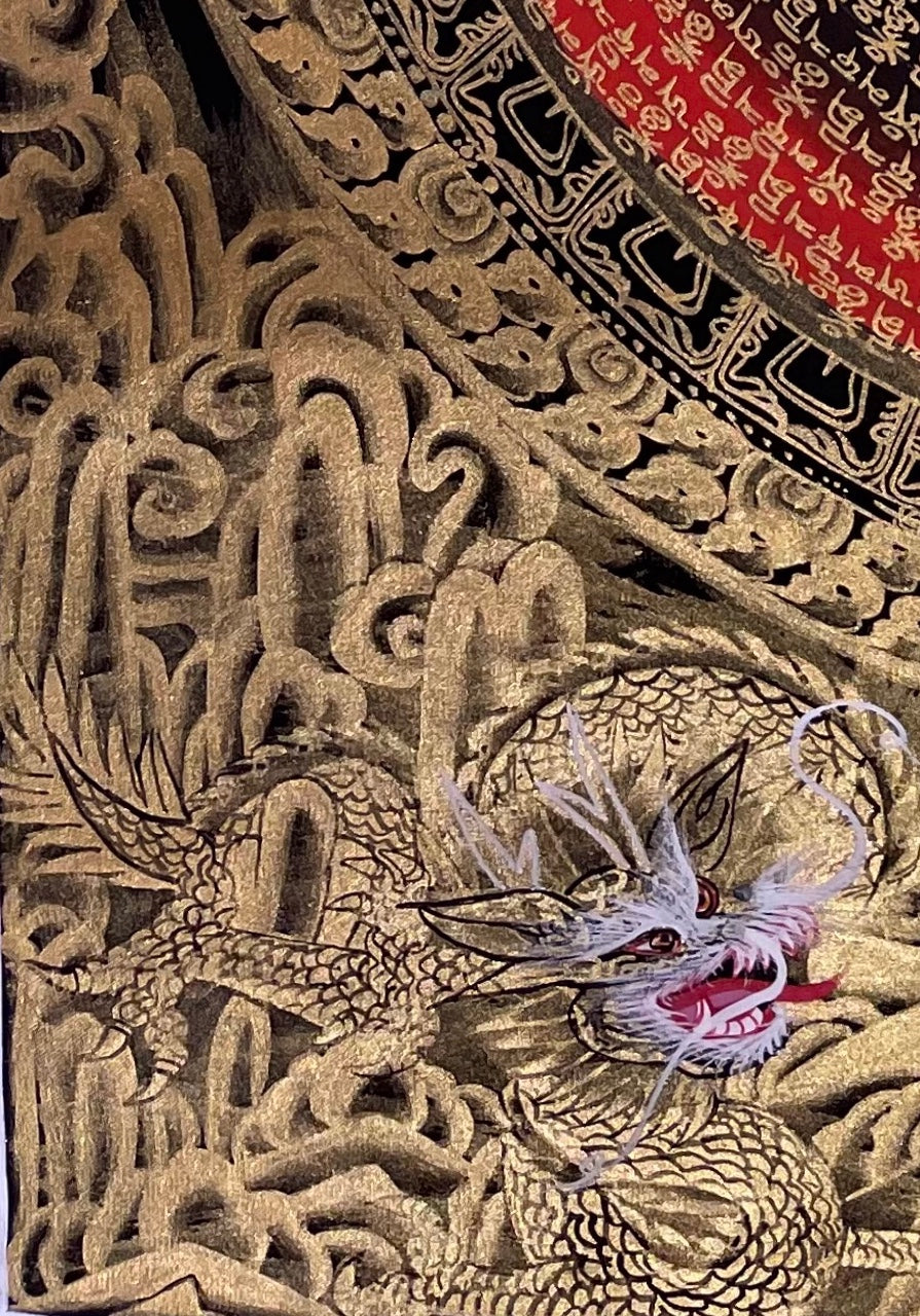 Dragon Mantra Mandala thangka, detail: bottom-left corner