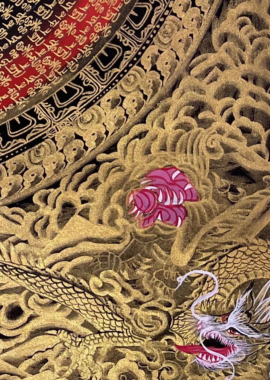 Dragon Mantra Mandala thangka, detail: bottom-right corner
