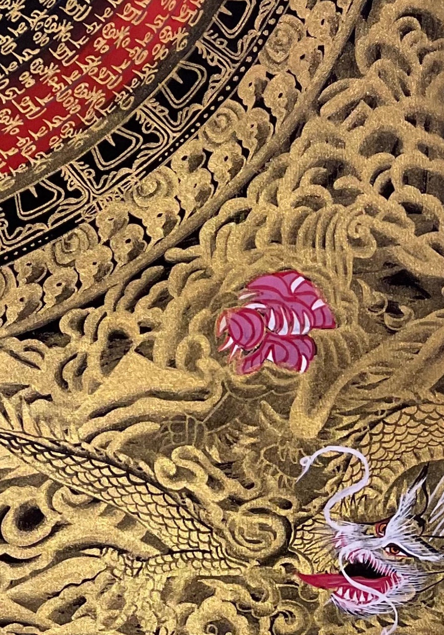 Dragon Mantra Mandala thangka, detail: bottom-right corner