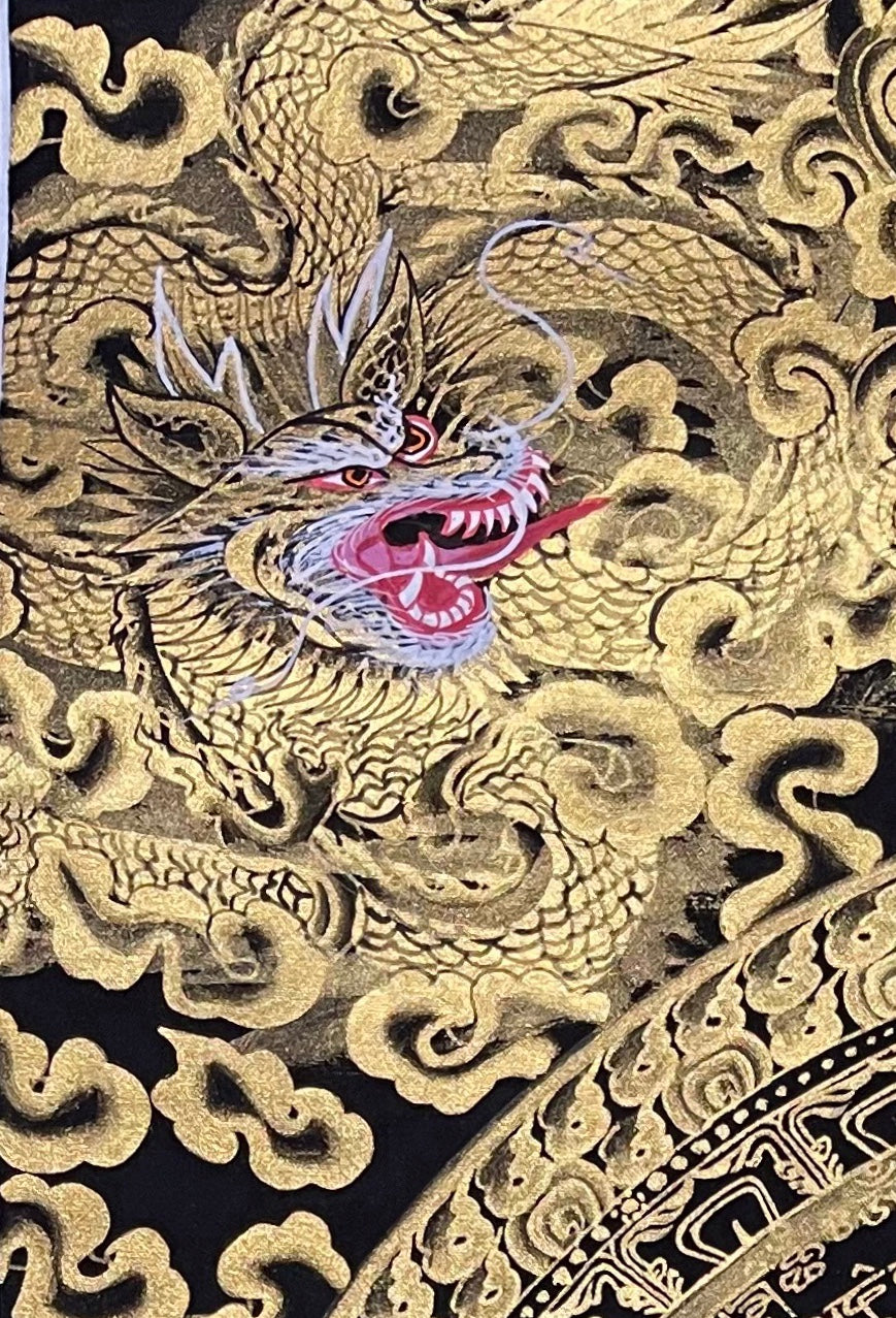 Dragon Mantra Mandala thangka, detail: top-left corner