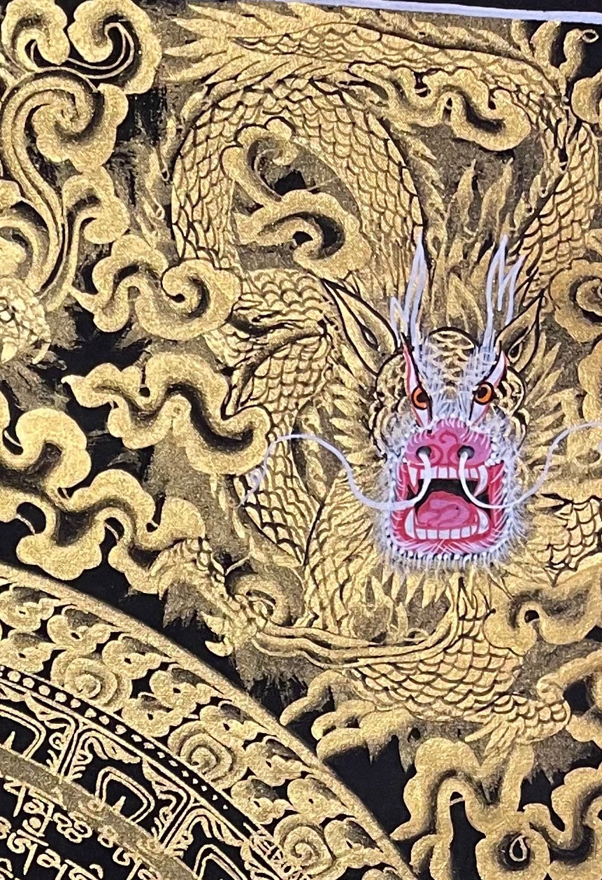 Dragon Mantra Mandala thangka, detail: top-right corner