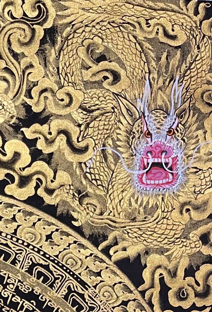 Dragon Mantra Mandala thangka, detail: top-right corner
