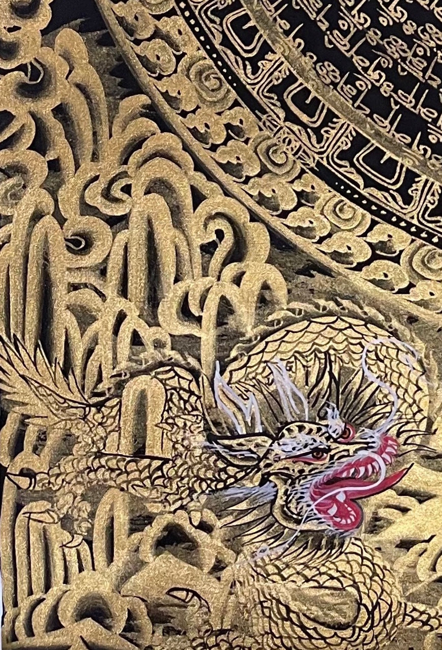 Dragon Mantra Mandala thangka, detail: bottom-left corner