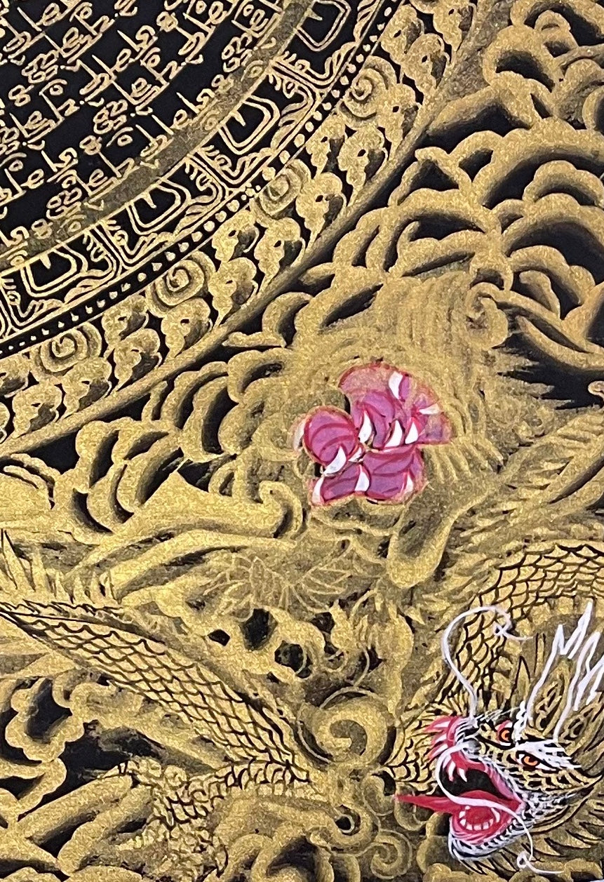 Dragon Mantra Mandala thangka, detail: bottom-right corner