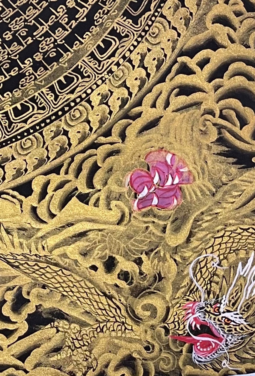 Dragon Mantra Mandala thangka, detail: bottom-right corner