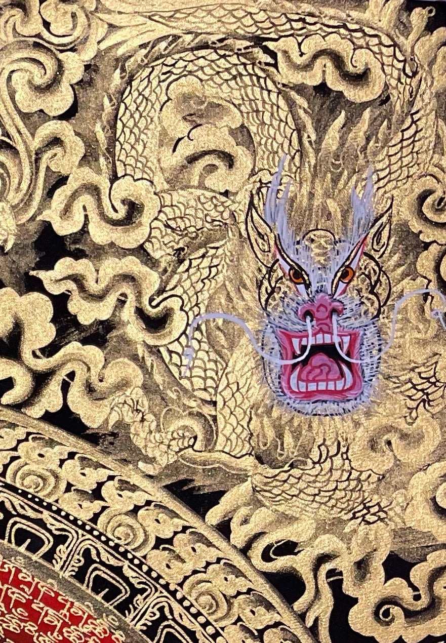 Dragon Mantra Mandala thangka, detail: top-right corner