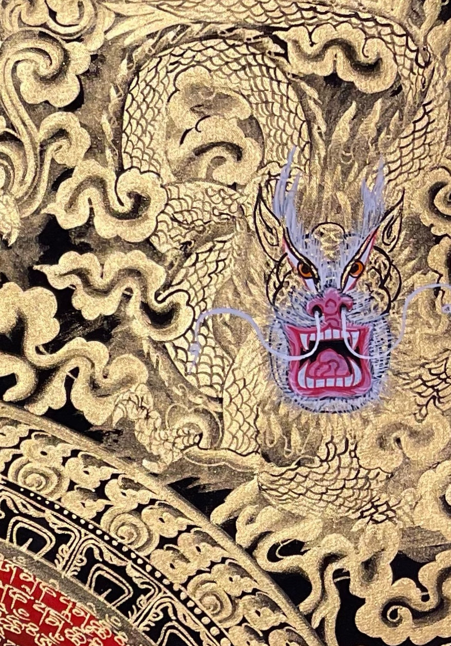 Dragon Mantra Mandala thangka, detail: top-right corner