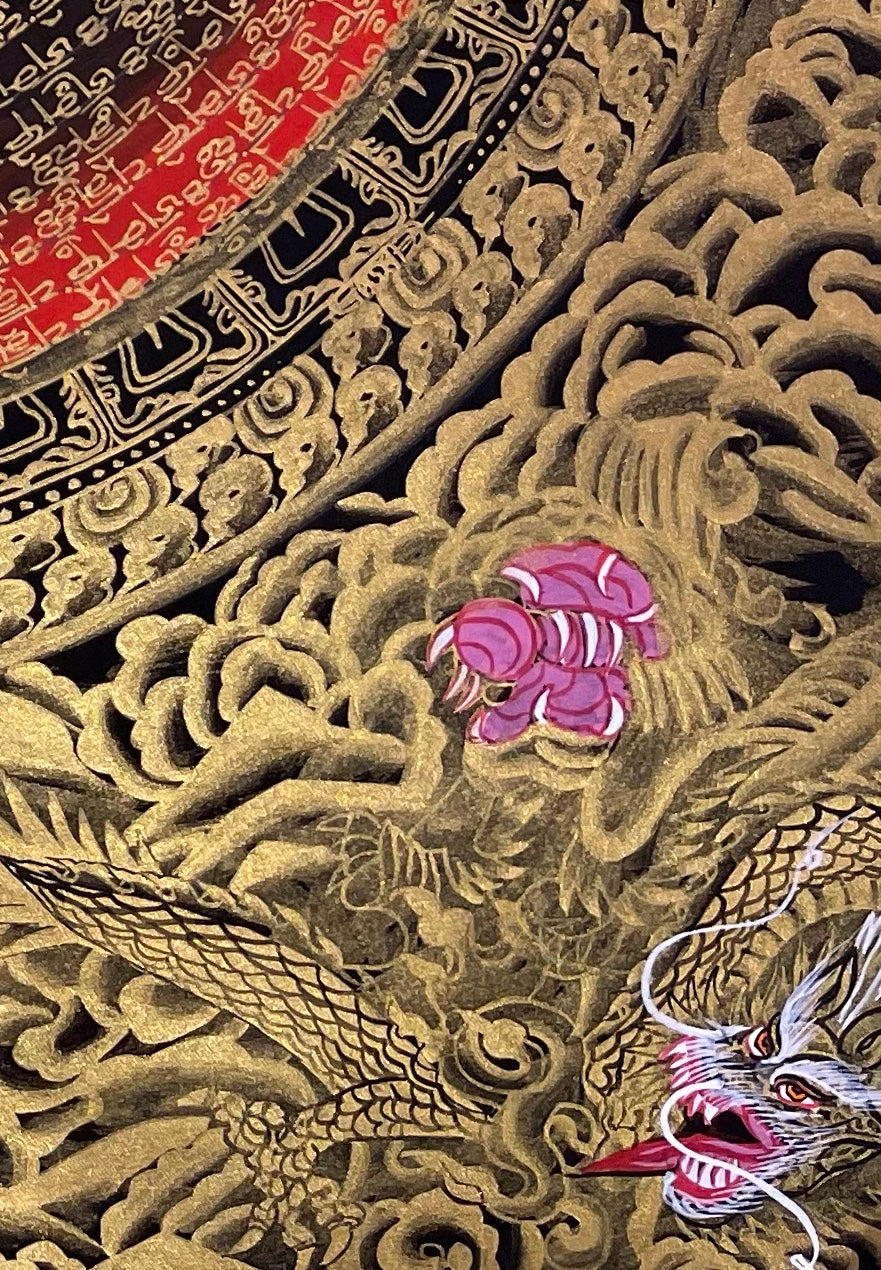 Dragon Mantra Mandala thangka, detail: bottom-right corner