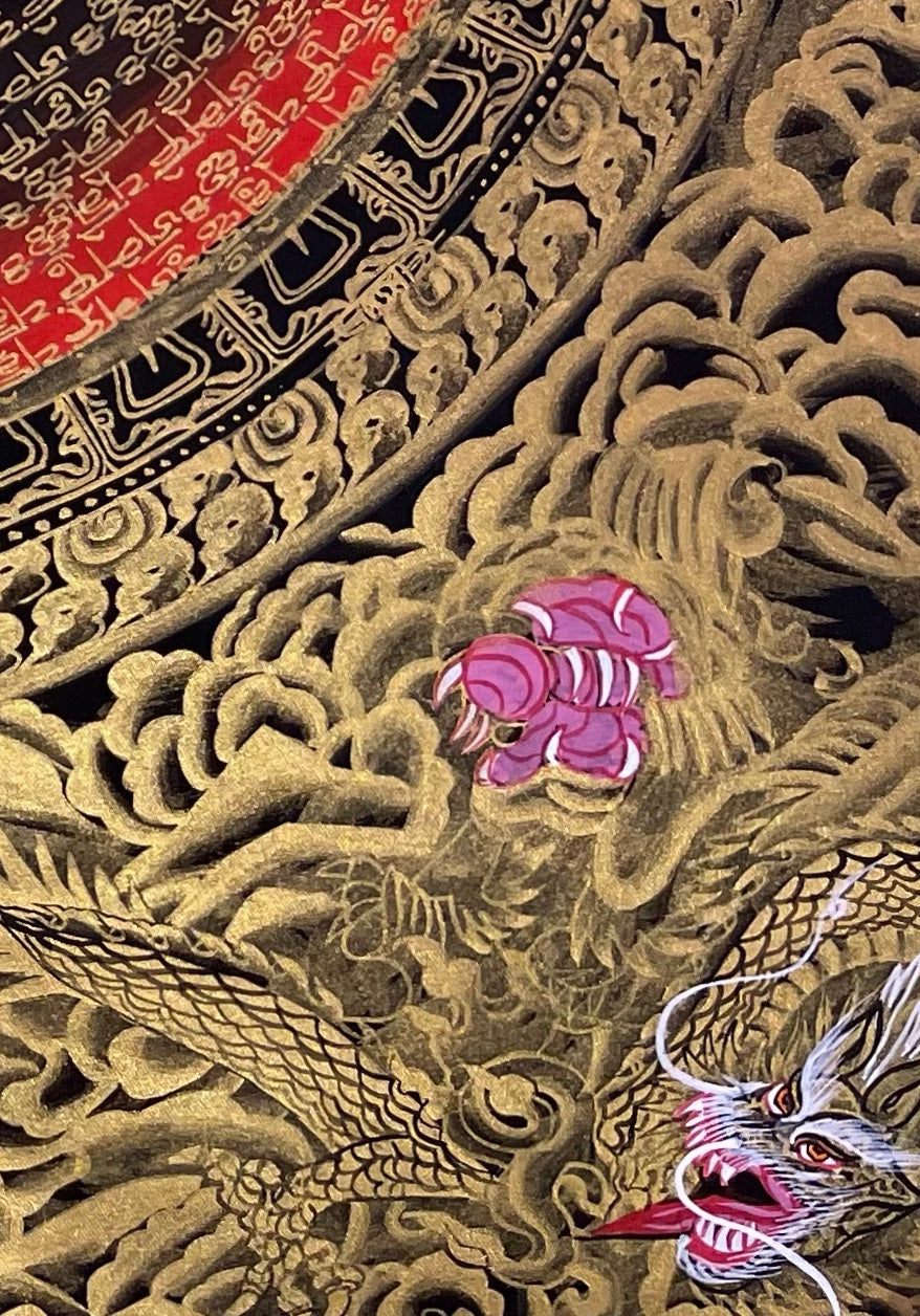 Dragon Mantra Mandala thangka, detail: bottom-right corner