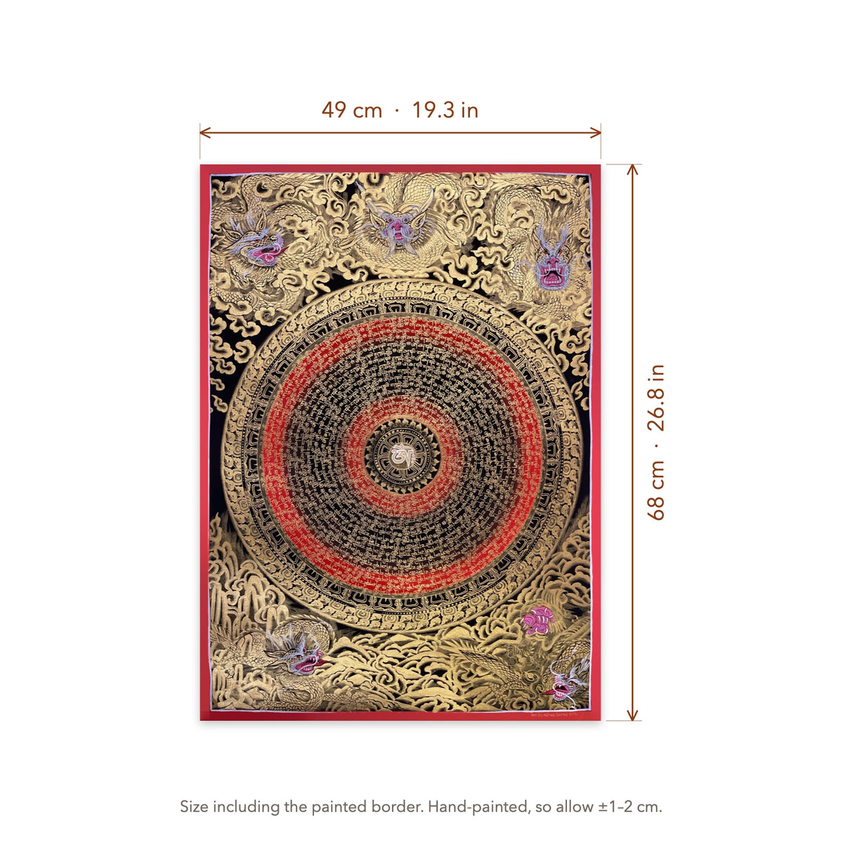 Size diagram: 49 × 68 cm (19.3 × 26.8 in), including the painted border