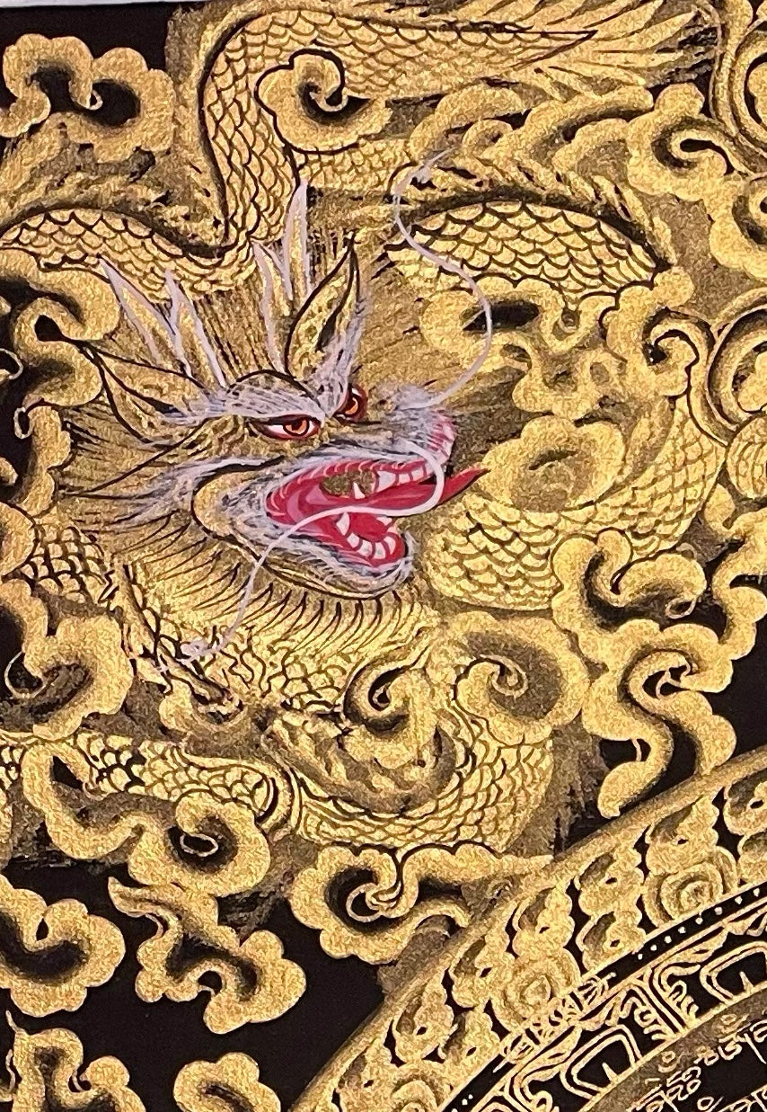 Dragon Mantra Mandala thangka, detail: top-left corner