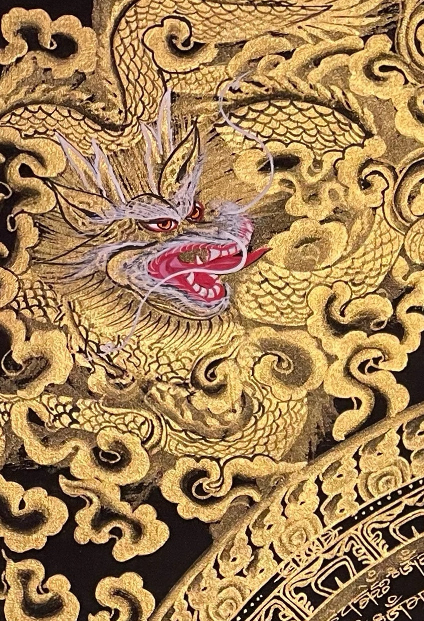 Dragon Mantra Mandala thangka, detail: top-left corner