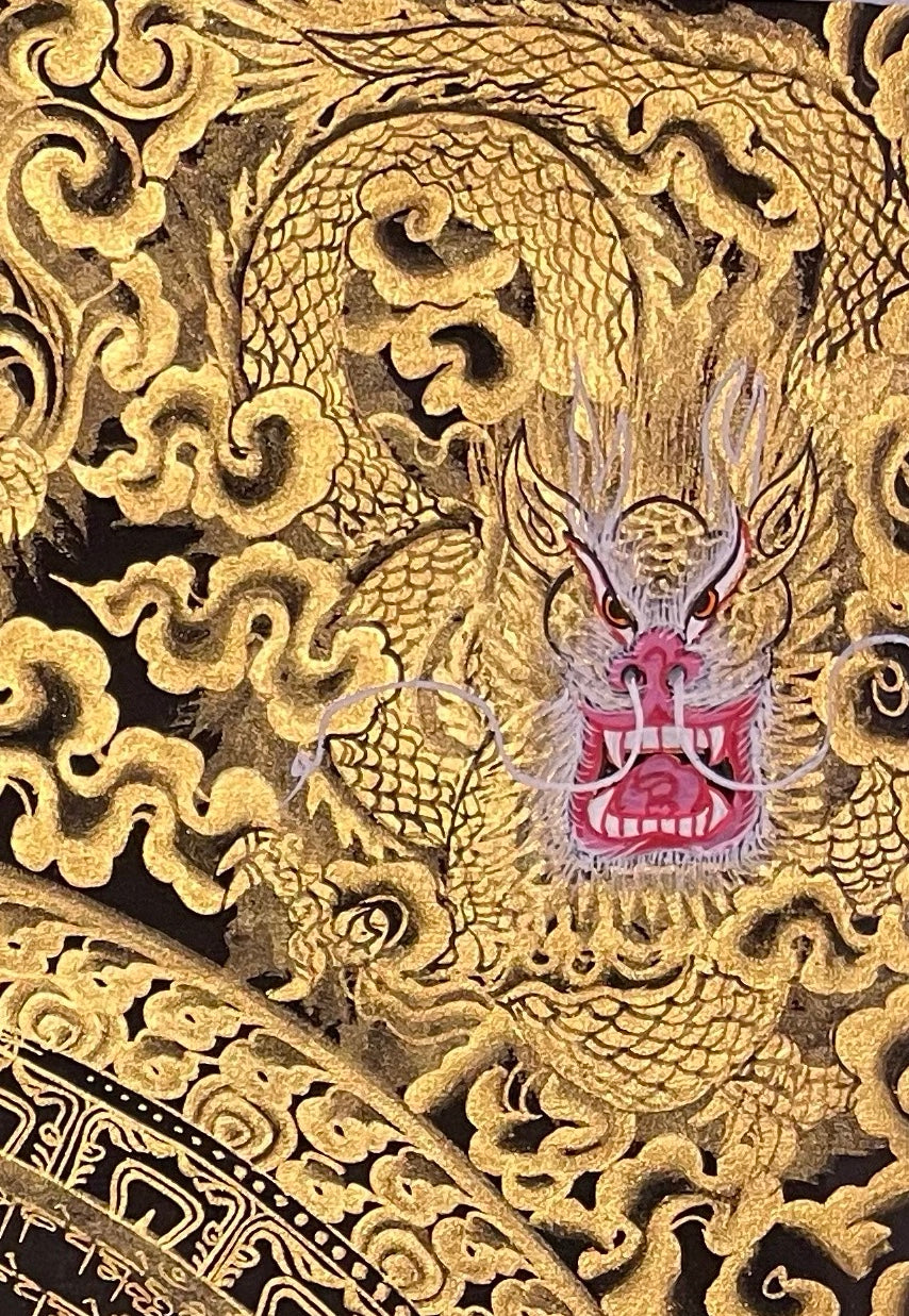 Dragon Mantra Mandala thangka, detail: top-right corner