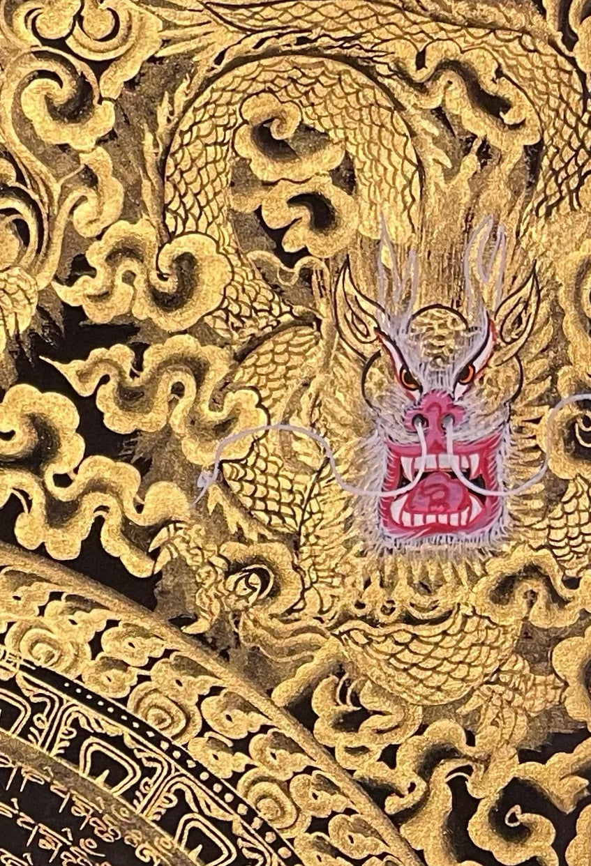 Dragon Mantra Mandala thangka, detail: top-right corner
