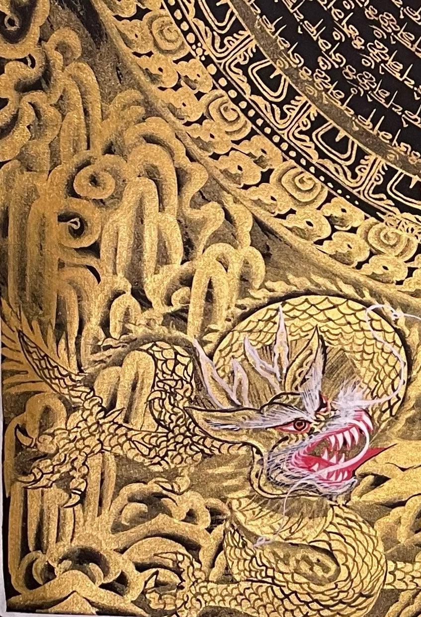 Dragon Mantra Mandala thangka, detail: bottom-left corner