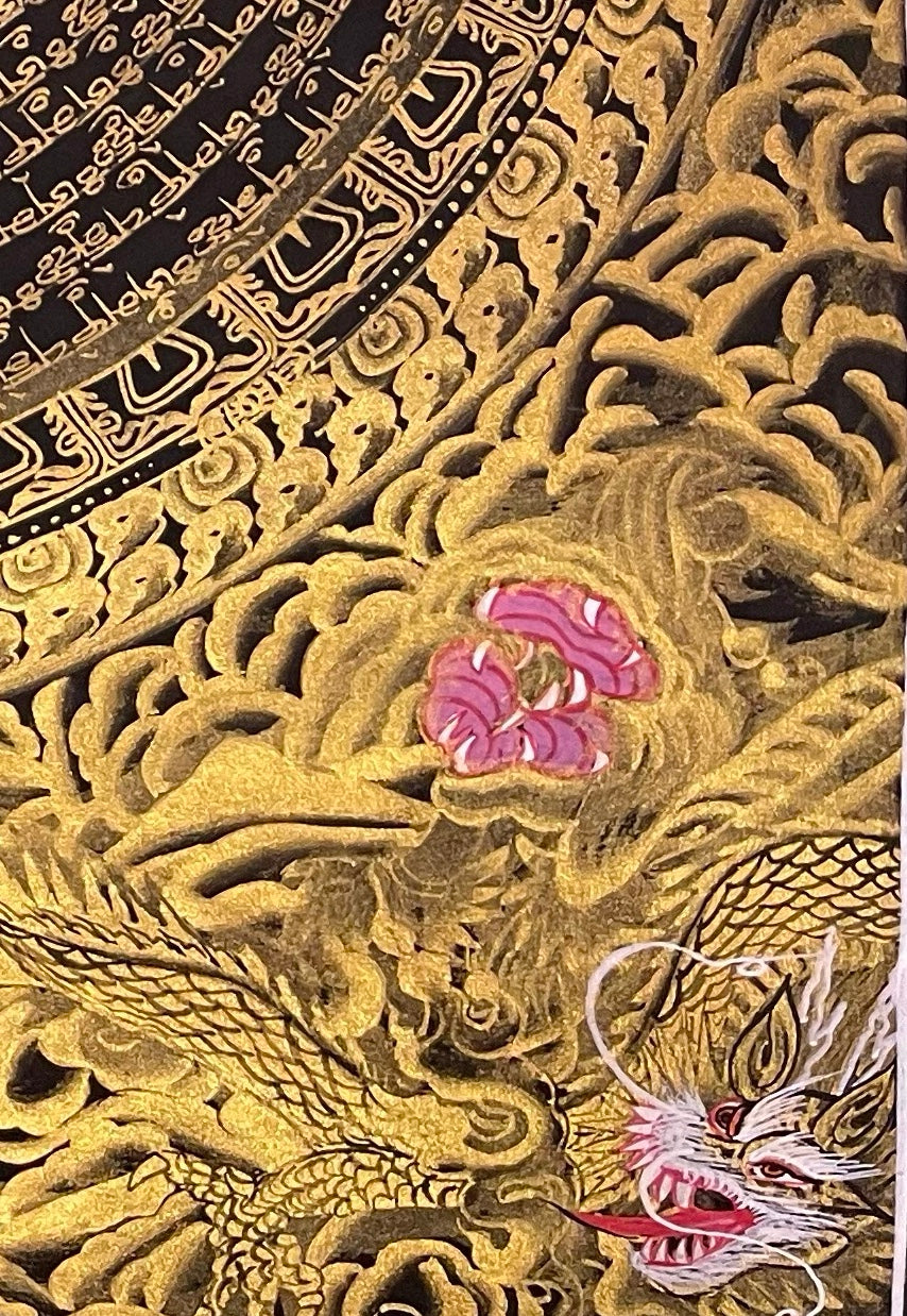 Dragon Mantra Mandala thangka, detail: bottom-right corner