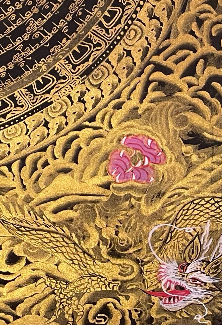 Dragon Mantra Mandala thangka, detail: bottom-right corner