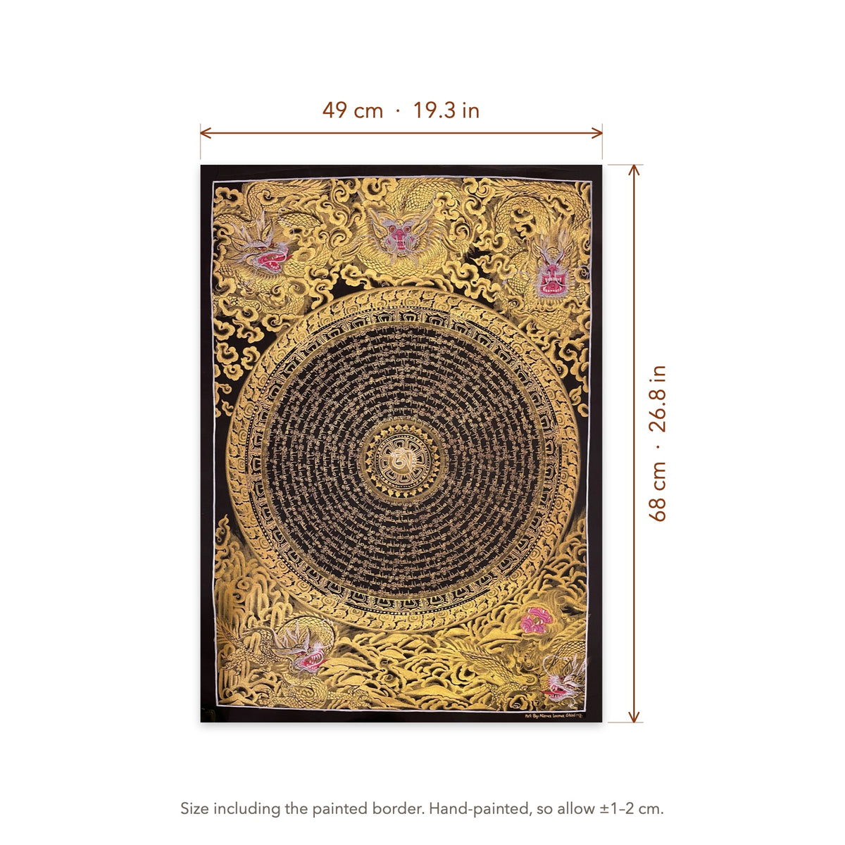 Size diagram: 49 × 68 cm (19.3 × 26.8 in), including the painted border
