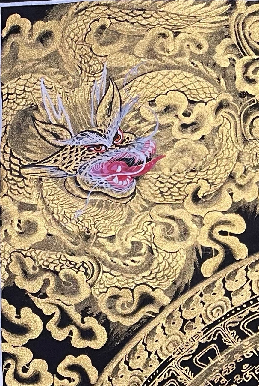 Dragon Mantra Mandala thangka, detail: top-left corner