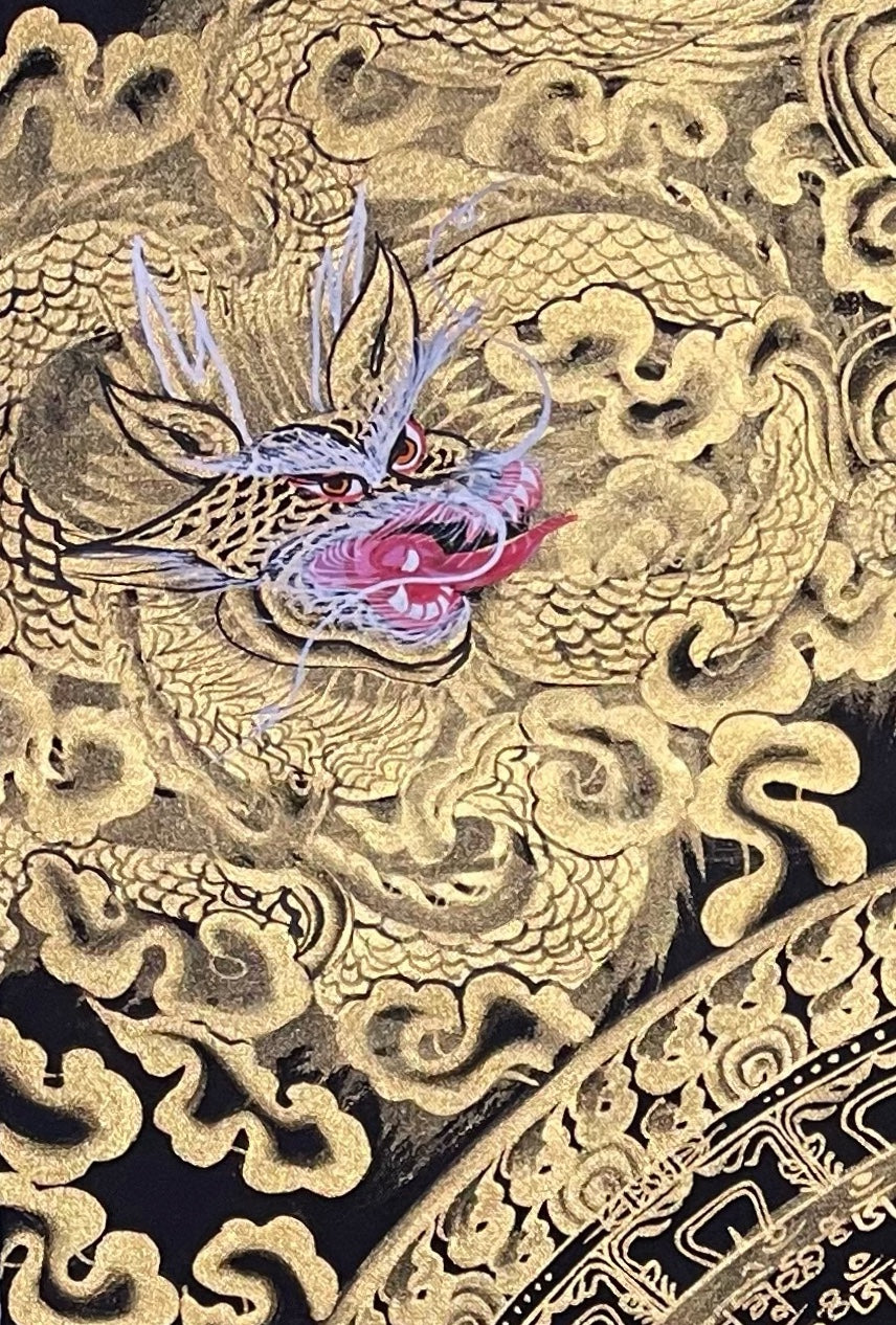 Dragon Mantra Mandala thangka, detail: top-left corner