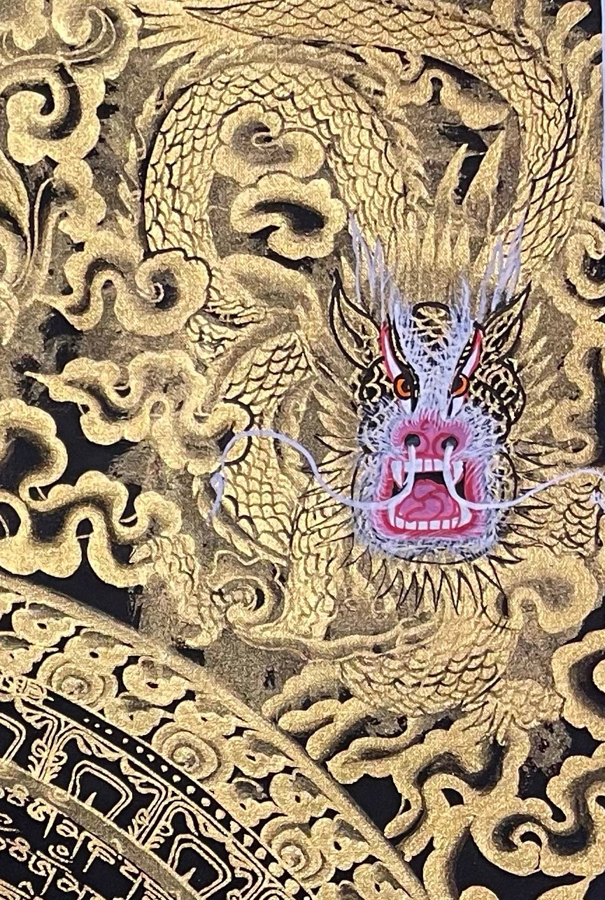 Dragon Mantra Mandala thangka, detail: top-right corner