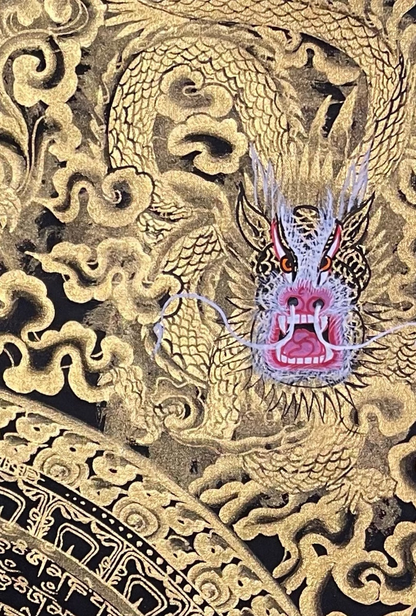Dragon Mantra Mandala thangka, detail: top-right corner