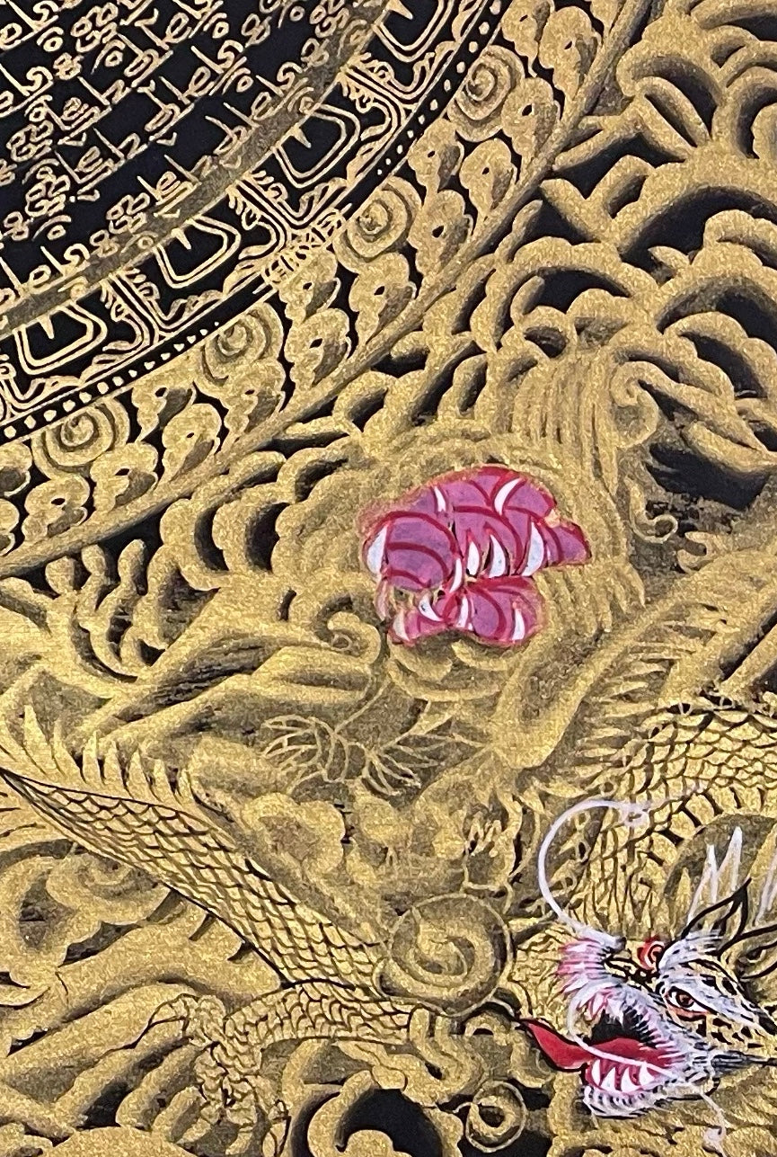 Dragon Mantra Mandala thangka, detail: bottom-right corner