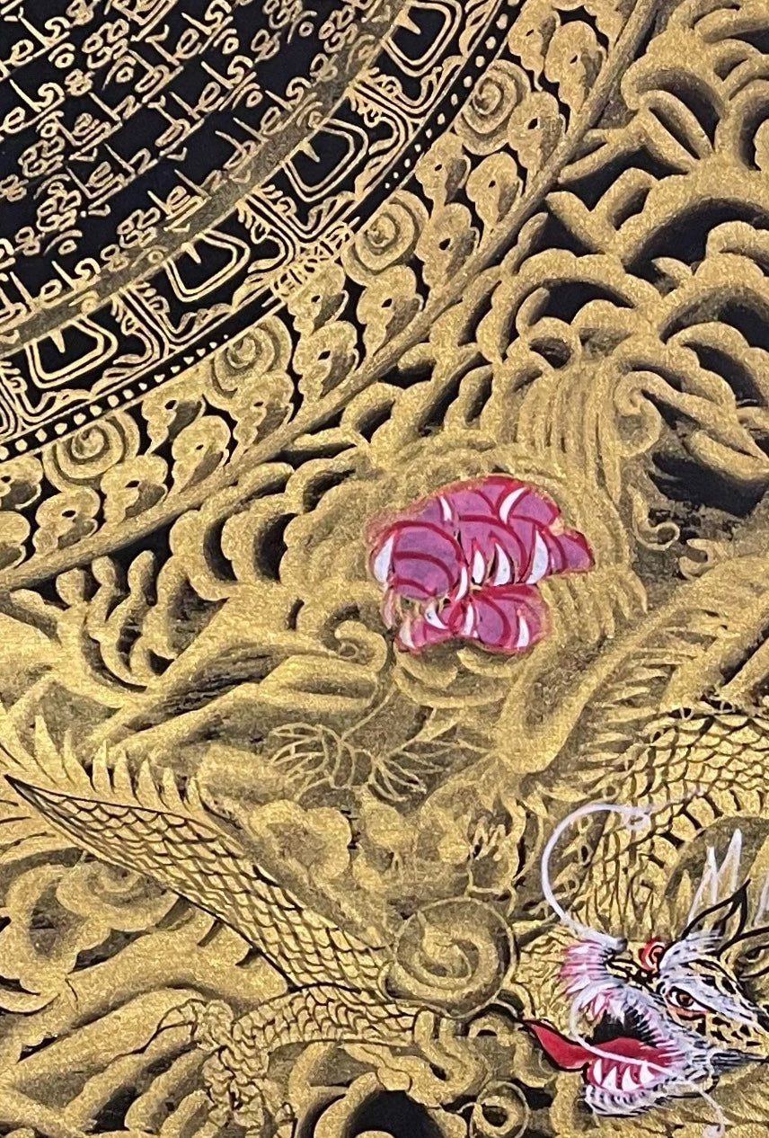 Dragon Mantra Mandala thangka, detail: bottom-right corner