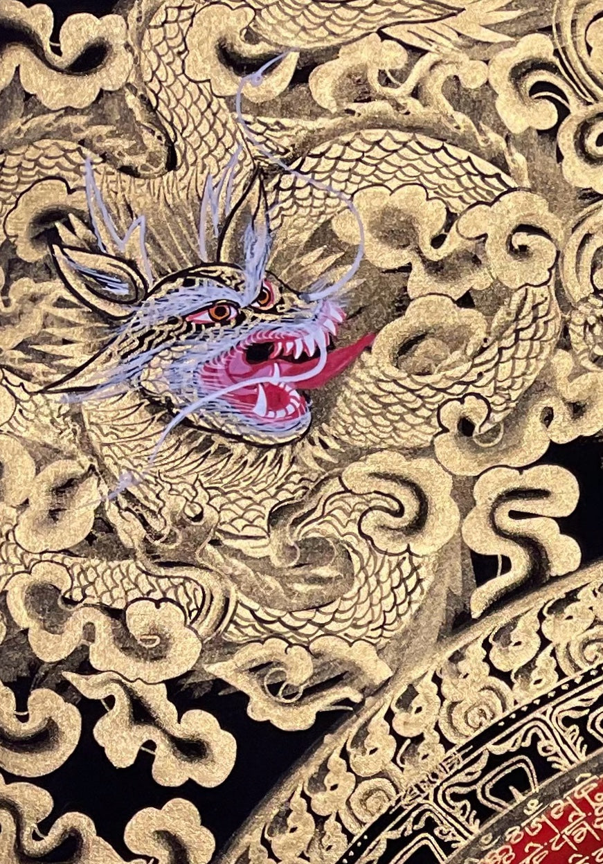 Dragon Mantra Mandala thangka, detail: top-left corner