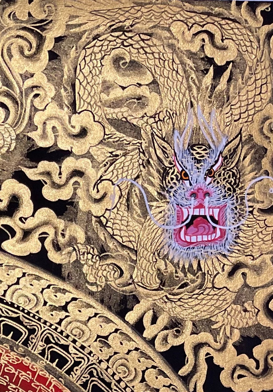 Dragon Mantra Mandala thangka, detail: top-right corner