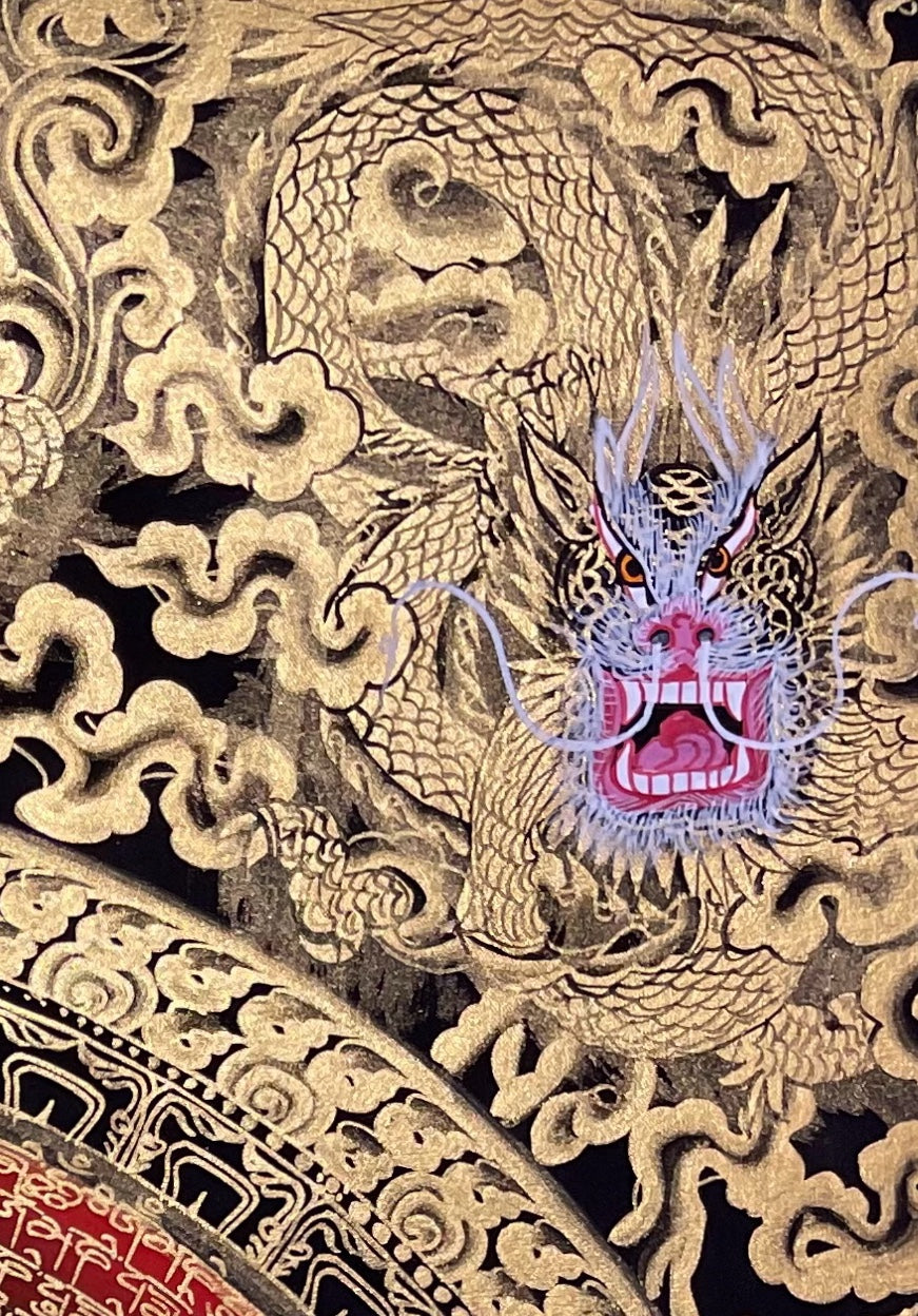 Dragon Mantra Mandala thangka, detail: top-right corner