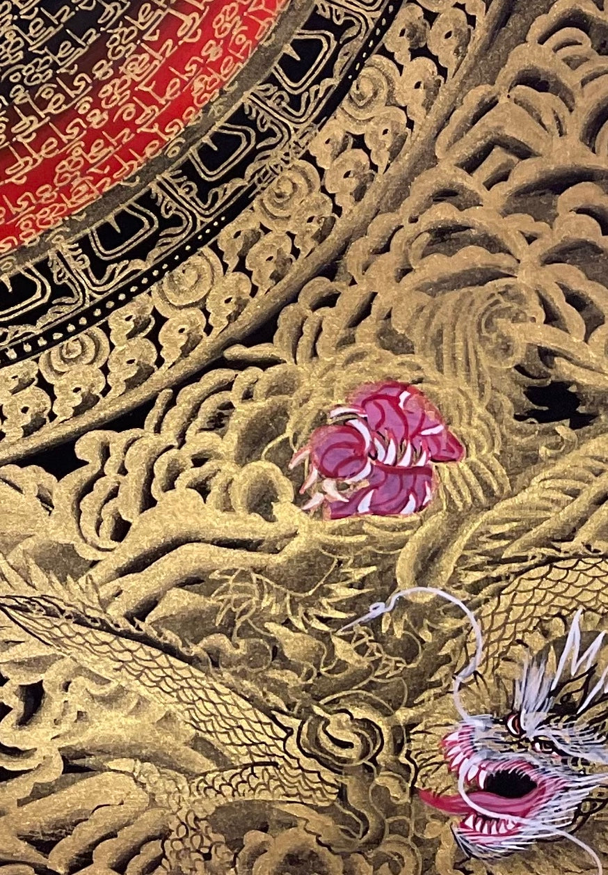 Dragon Mantra Mandala thangka, detail: bottom-right corner