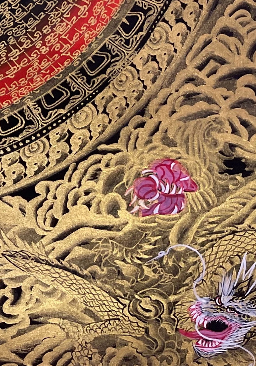 Dragon Mantra Mandala thangka, detail: bottom-right corner