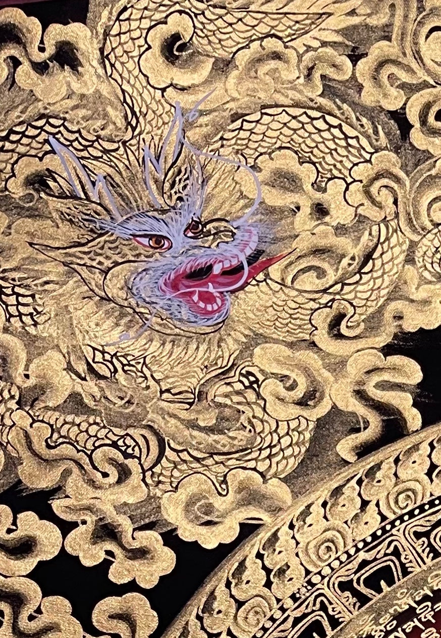 Dragon Mantra Mandala thangka, detail: top-left corner