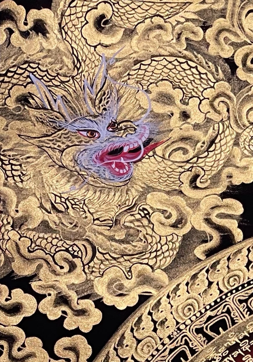 Dragon Mantra Mandala thangka, detail: top-left corner