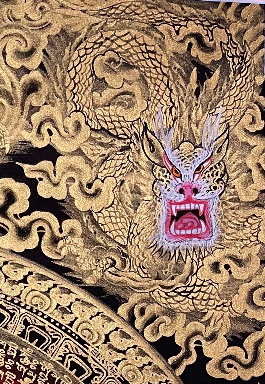 Dragon Mantra Mandala thangka, detail: top-right corner