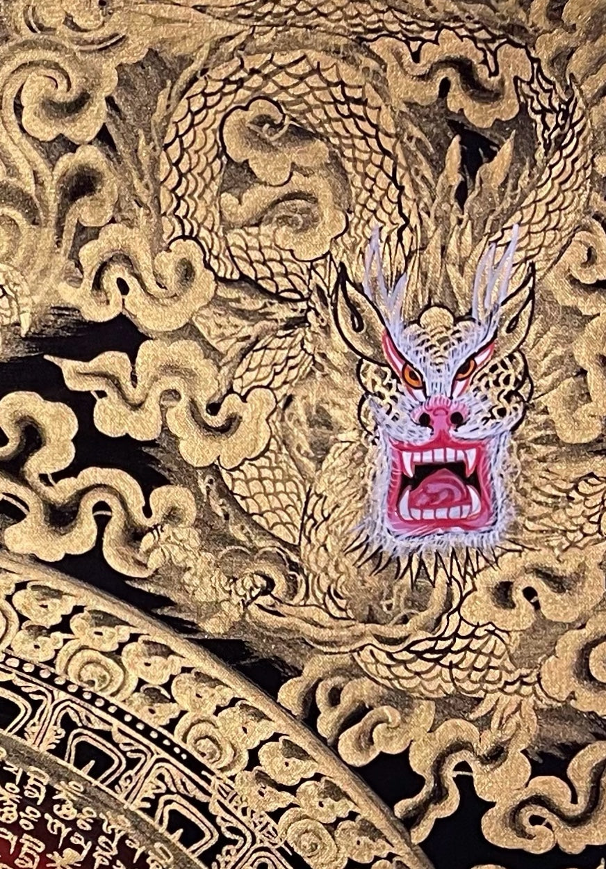 Dragon Mantra Mandala thangka, detail: top-right corner