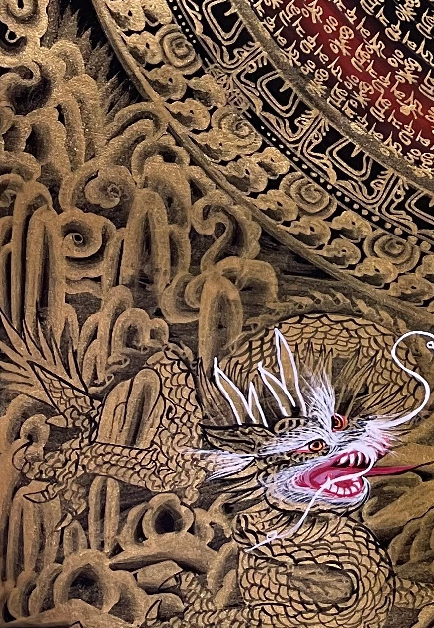 Dragon Mantra Mandala thangka, detail: bottom-left corner