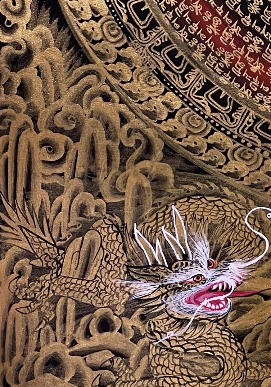 Dragon Mantra Mandala thangka, detail: bottom-left corner