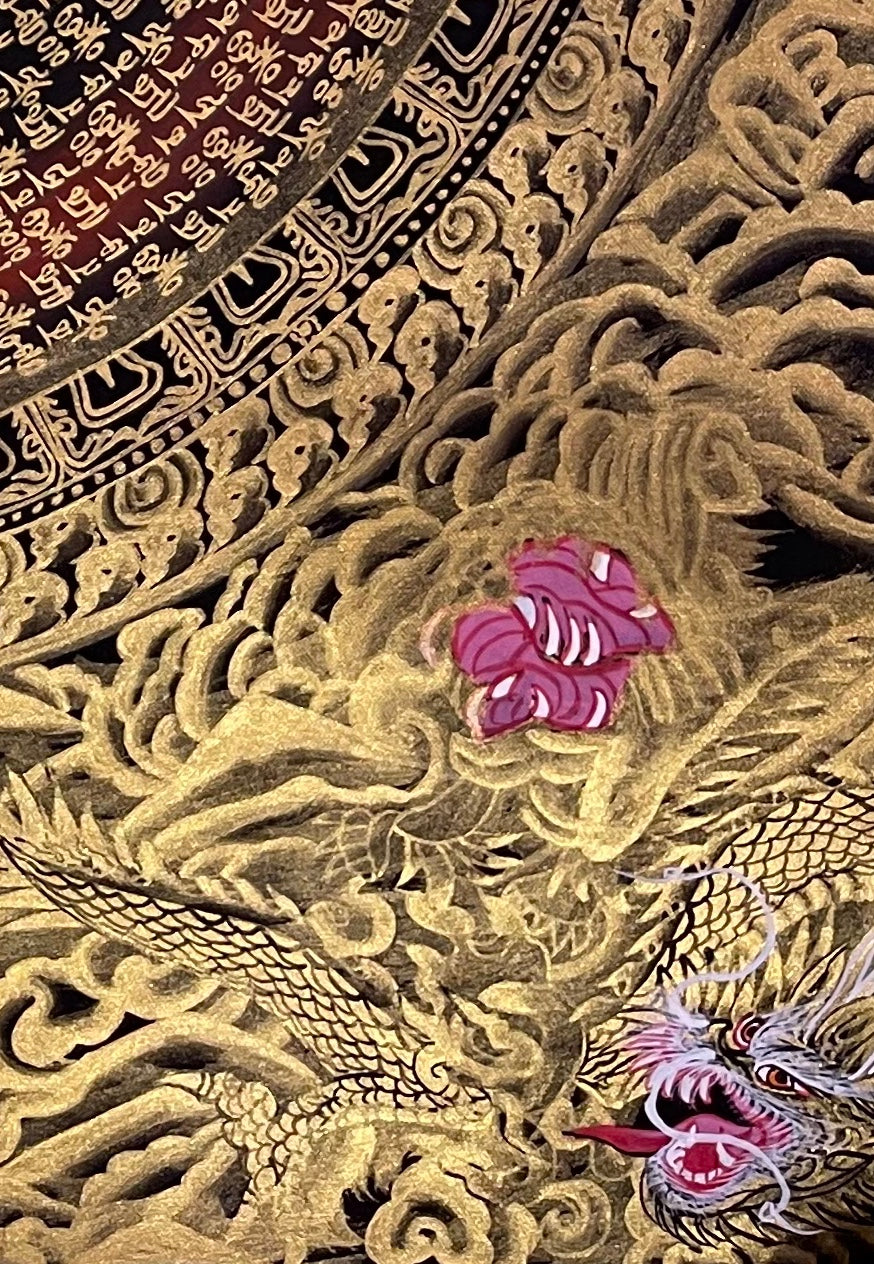 Dragon Mantra Mandala thangka, detail: bottom-right corner