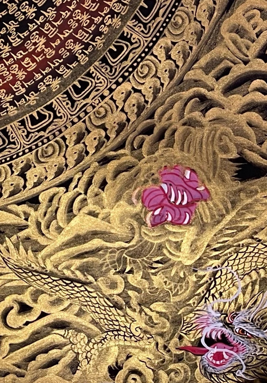 Dragon Mantra Mandala thangka, detail: bottom-right corner
