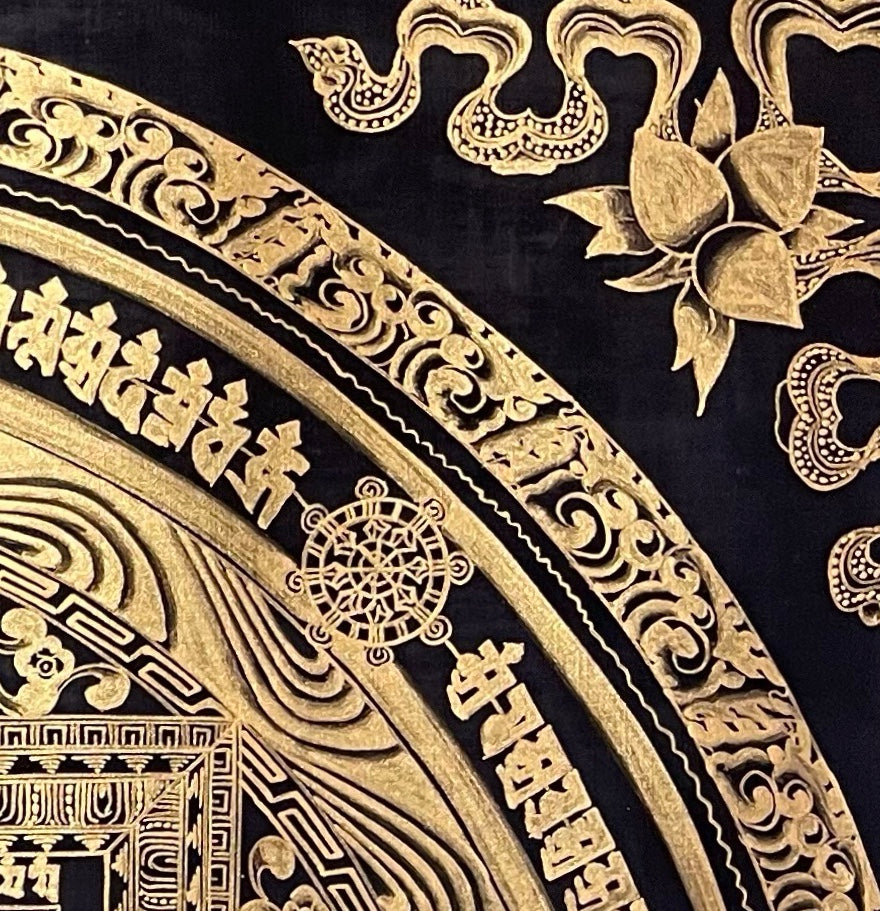 Kalachakra Mandala thangka, detail: top-right corner