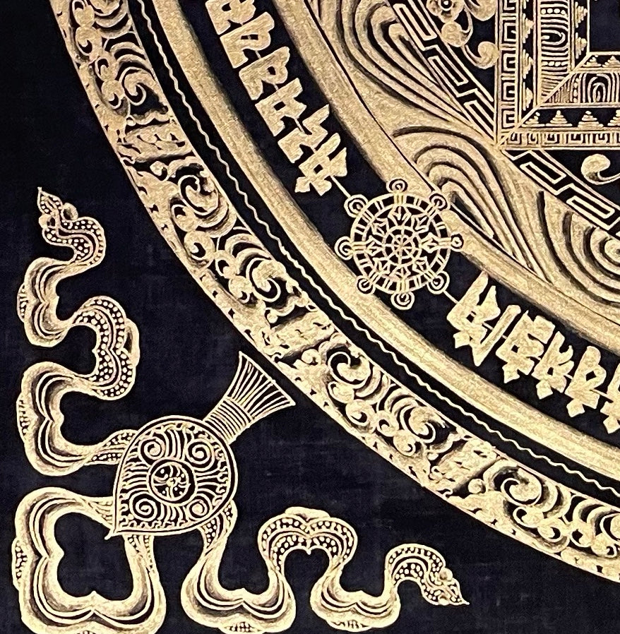 Kalachakra Mandala thangka, detail: bottom-left corner