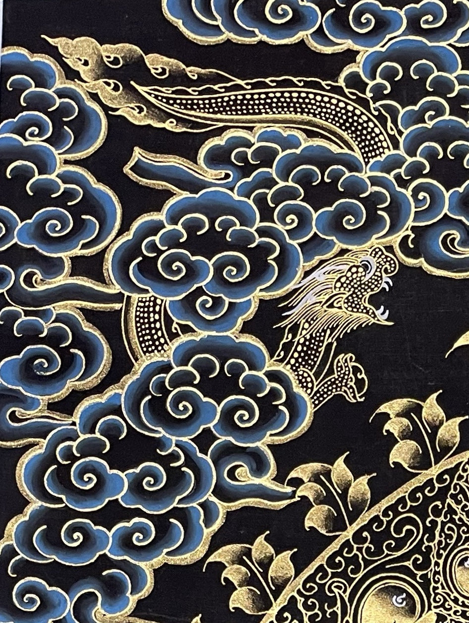 Green Tara thangka, detail: top-left corner
