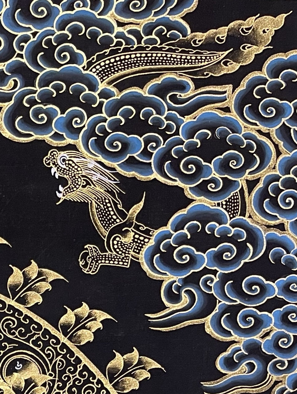 Green Tara thangka, detail: top-right corner