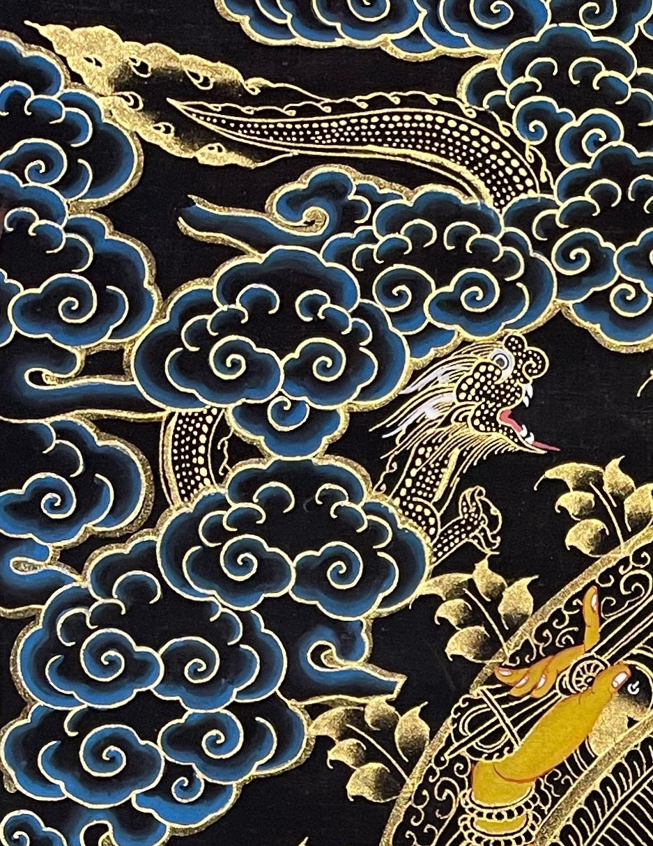Manjushri thangka, detail: top-left corner