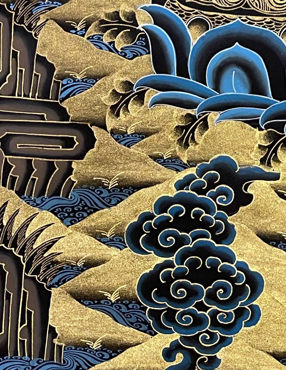Manjushri thangka, detail: bottom-left corner