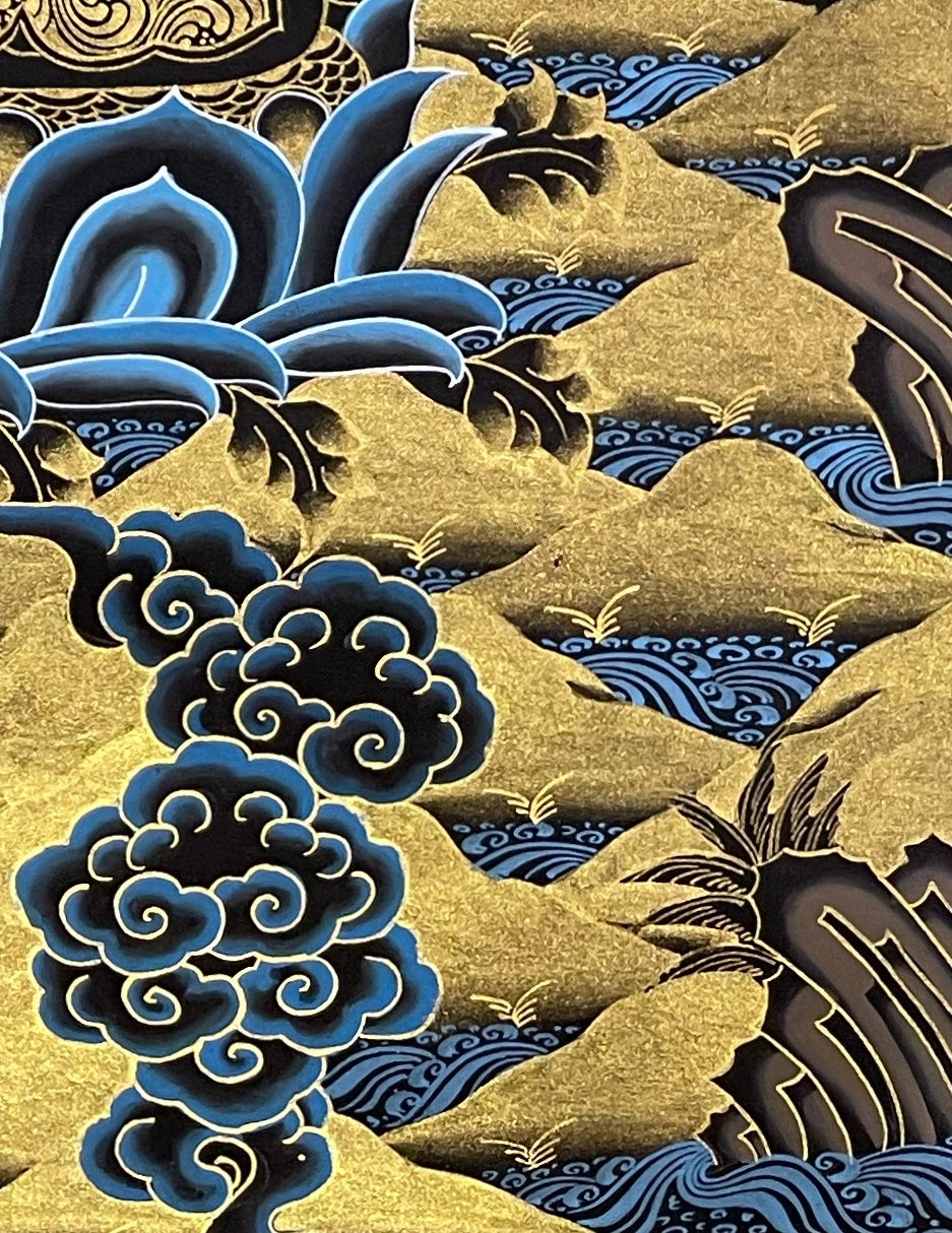 Manjushri thangka, detail: bottom-right corner