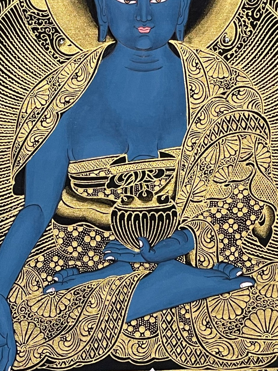 Medicine Buddha thangka, detail: centre