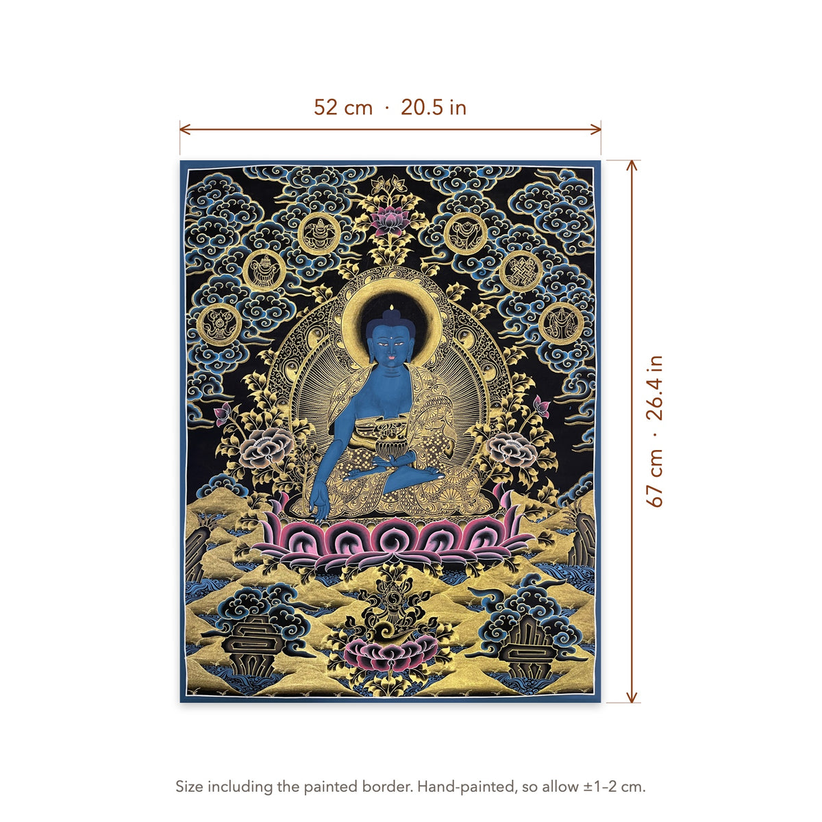 Size diagram: 52 × 67 cm (20.5 × 26.4 in), including the painted border